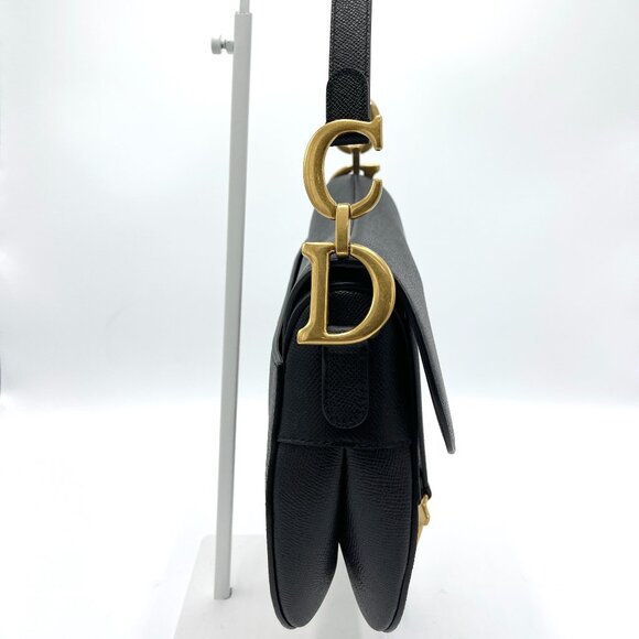Dior Black Grained GHW Medium Saddle Bag w/ Strap - Picture 2 of 10